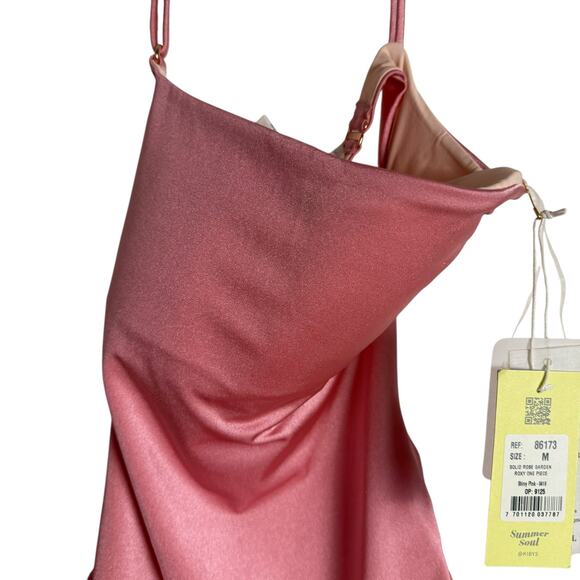 KIBYS Roxy Rose Garden Pink One Shoulder One Piece Swimsuit Size Medium - Picture 6 of 13